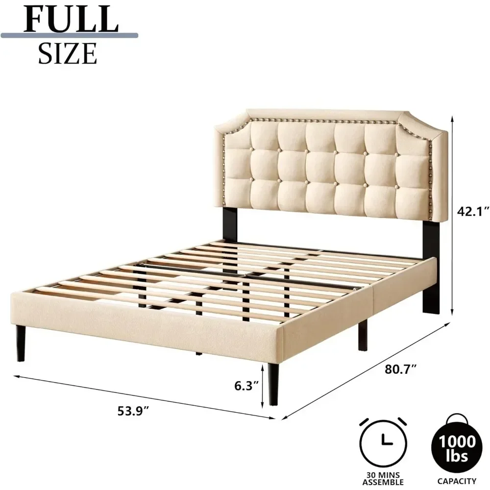 Фото # Для Cadre lit avec coussin doux, planche en bois robuste, pasyaa dboîte à ressort, d дозвоoration tête lit rivetée& №3