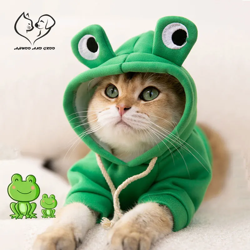 

Winter Pet Cat Frog Hoodie Clothes for Small Medium Large Dog Autumn Cotton Warm Hooded Jacket Casual Sports Clothes Pet Clothes