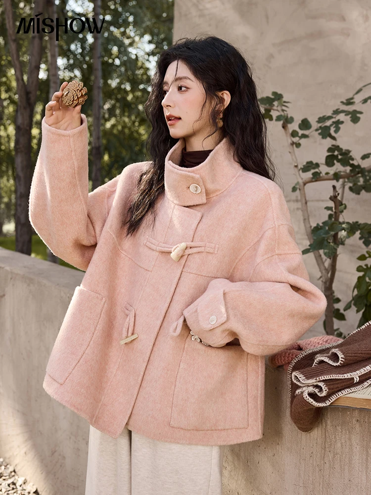 Двухстороннее шерстяное бархатное пальто с лацканами на пуговицах коровьим