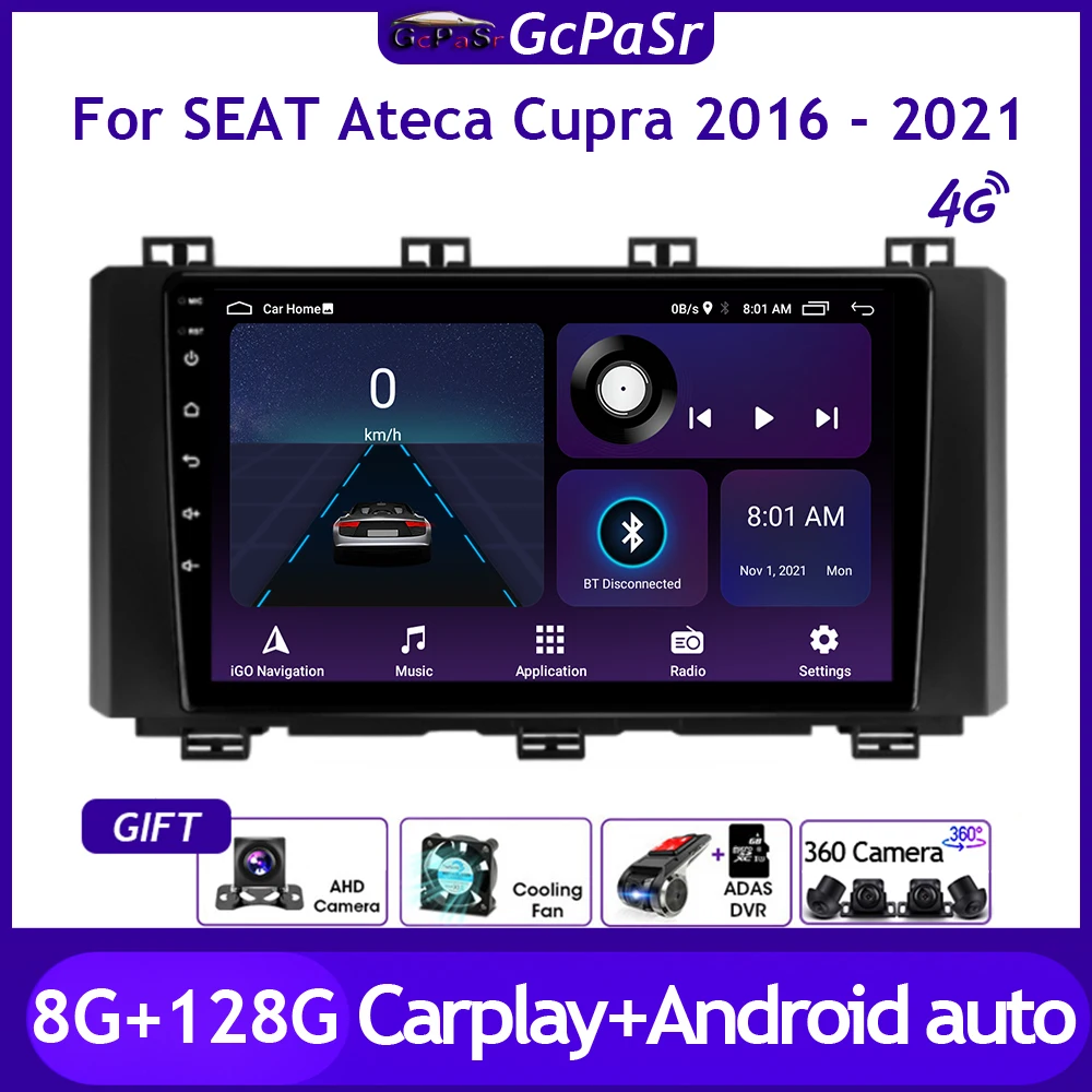 

Автомагнитола, видеоплеер, монитор для SEAT Ateca Cupra 2016-2021, Android 11, навигация GPS, аудио, Авторадио Carplay IPS