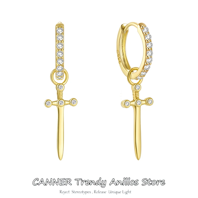 

Женские серьги-подвески CANNER из серебра 100% пробы с кинжалом и цирконом, пирсинг в стиле панк, серьги-гвоздики с ушками, ювелирные украшения