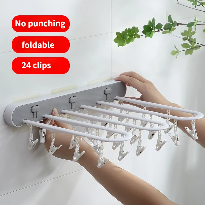

No punching 24 multi-row clips folding hangers socks underwear balcony bathroom multi-clip drying hangers