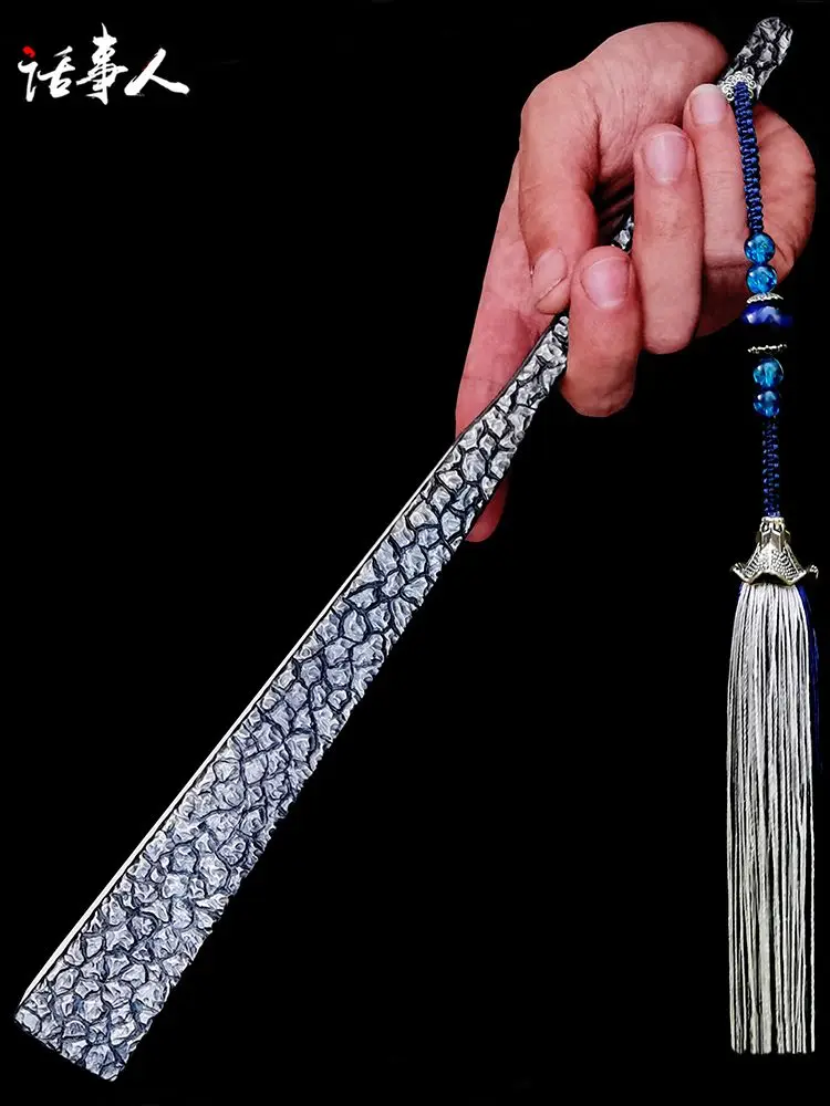 

Titanium Alloy Folding Fan Ancient Stone Pattern Hand-Carved Folding Fan Metal Steel Kung Fu Self-Defense Gift for Boys Men