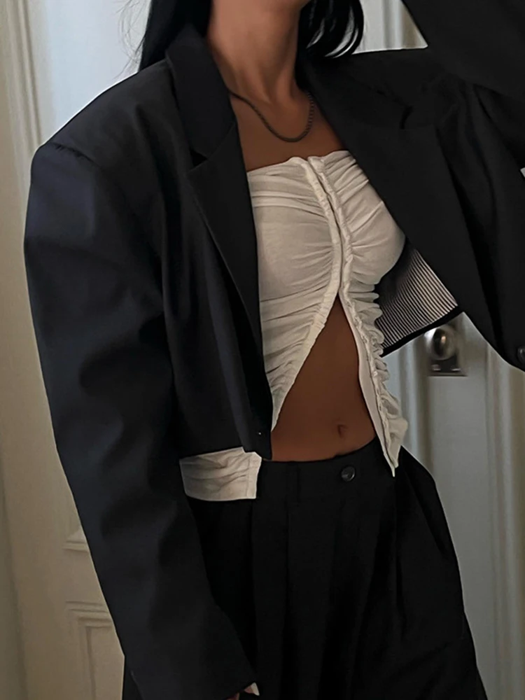 

Sunny Summer Sleeveless Ruched Y2K Breasted Crop Tops for Women Club Party Sexy Slim Fit Strapless Tube Tops Streetwear Clothes