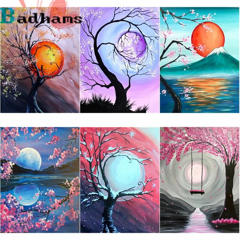 

DIY Colorful Moon Night Tree Lake Beutiful Scenery Diamond Painting Cross Stitch Mosaic Rhinestones For Living Room Home Decor