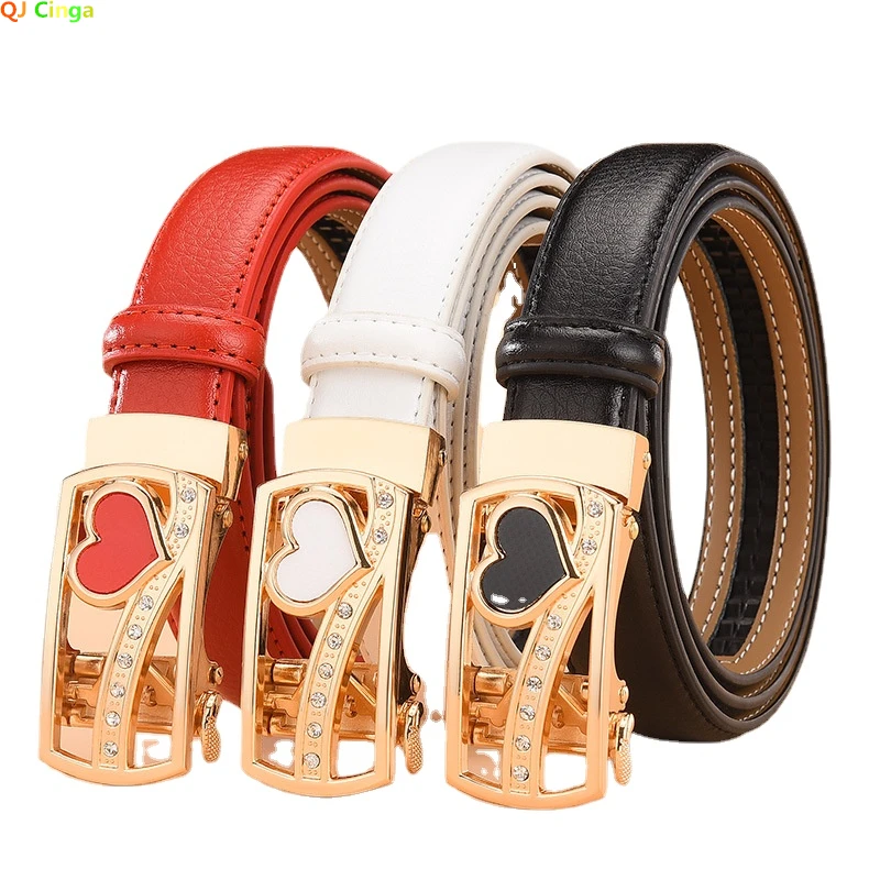 Red Automatic Buckle Belt Women's Fashion Casual Belts Cinturon Male Waistband White Black 90cm-115cm