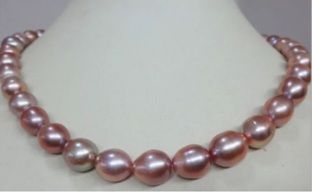 

free shipping 150401 J0001 natural12mm Australian south sea pink purple pearl necklace USPS to ISA RUSSIA