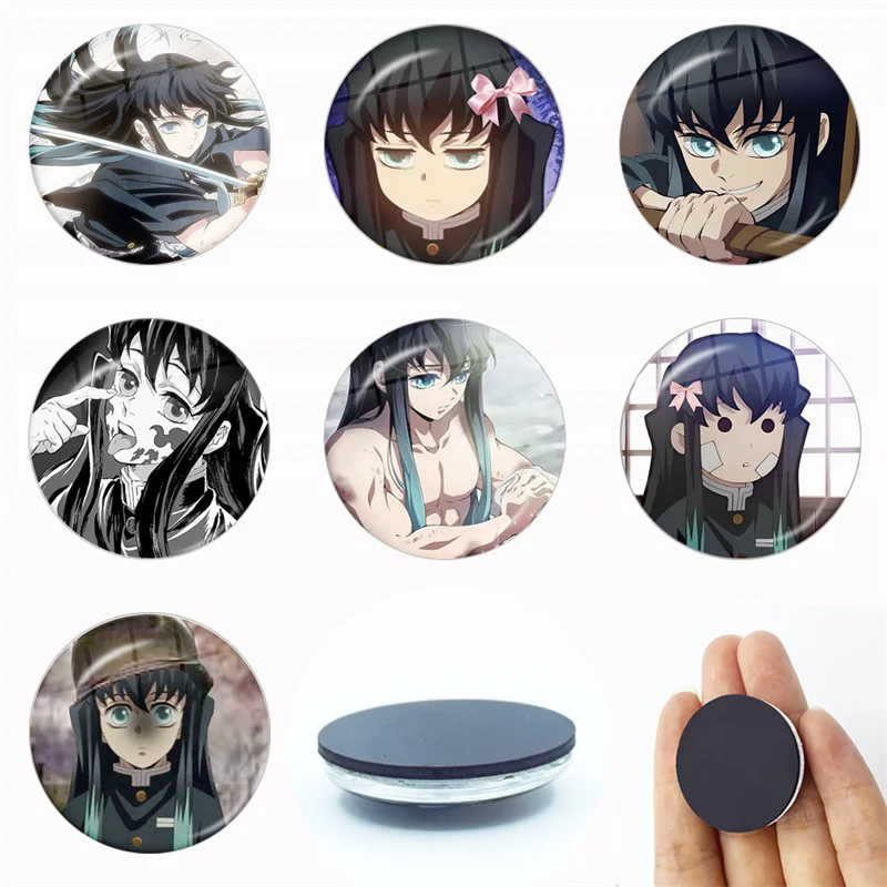 Милый аниме Muichiro Tokito Demon Slayer 30 мм стеклянный магнит на холодильник