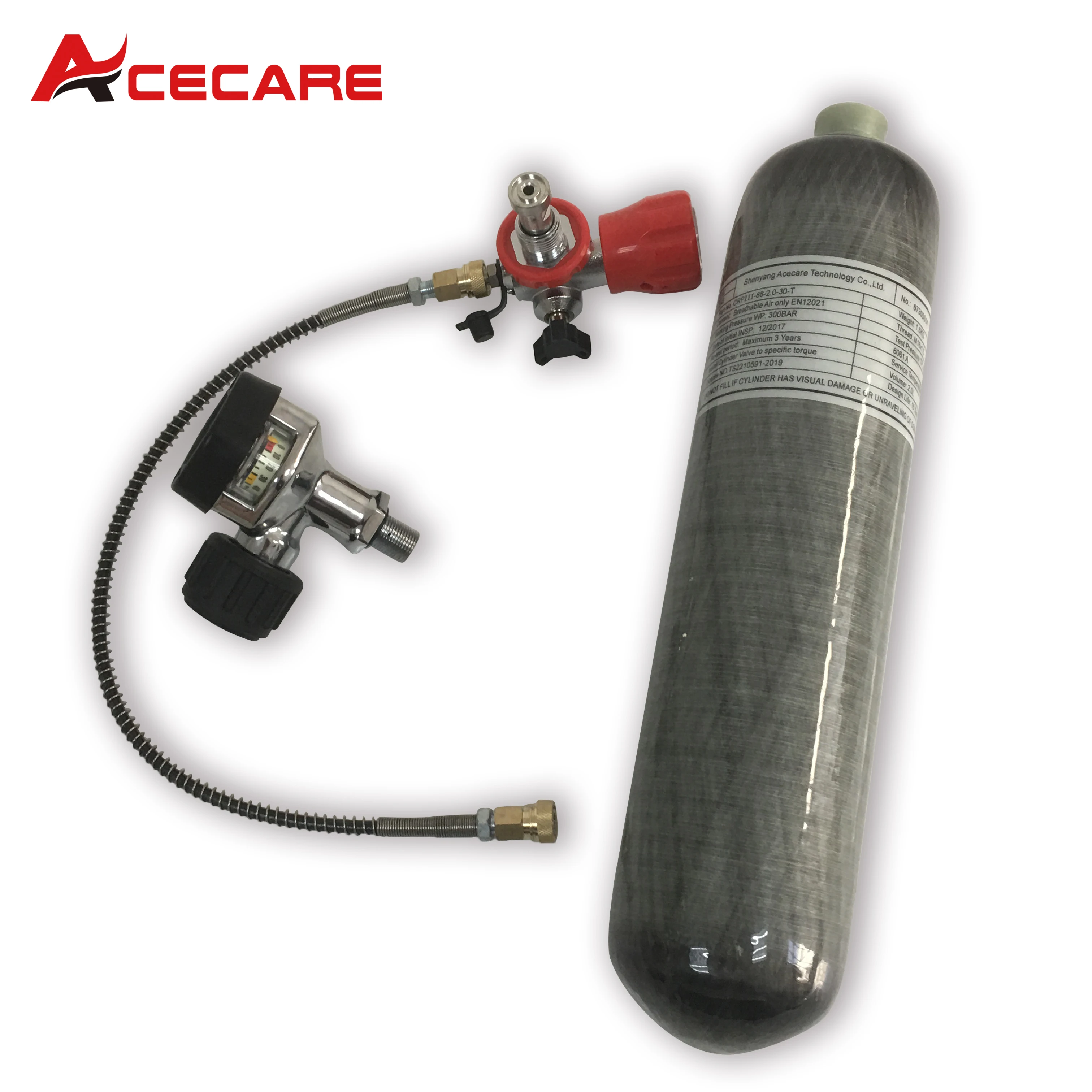 

ACECARE CE 2L Carbon Fiber Gas Cylinder 30Mpa 300Bar 4500Psi With Big Gauge Valves Set For Scuba Diving Ship from RU Directly
