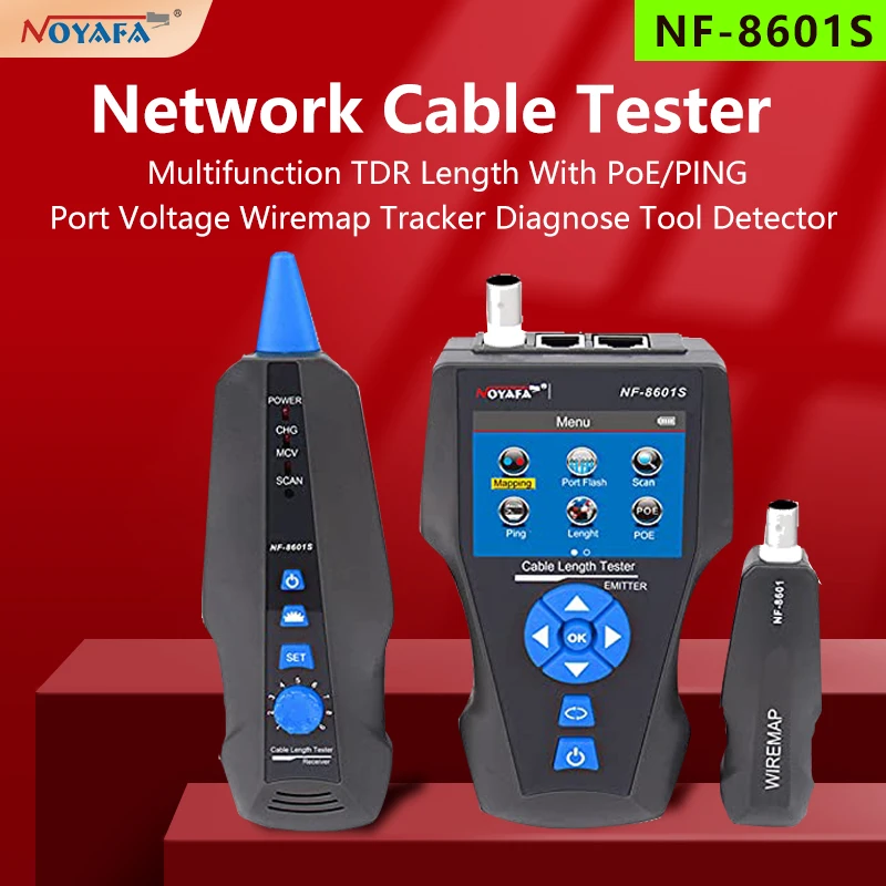 

NOYAFA NF-8601S TDR Tester Network Cable Tester Tracker RJ45 RJ11 Lan Cable Length Telephone Tracker+POE+PING+Voltage Detector