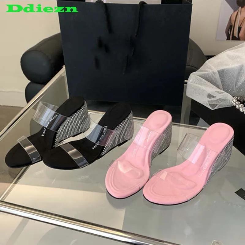 

Женские босоножки, женские туфли-лодочки, тапочки, женская обувь со стразами на высоком каблуке, Новинка лета 2023, модная повседневная обувь для улицы