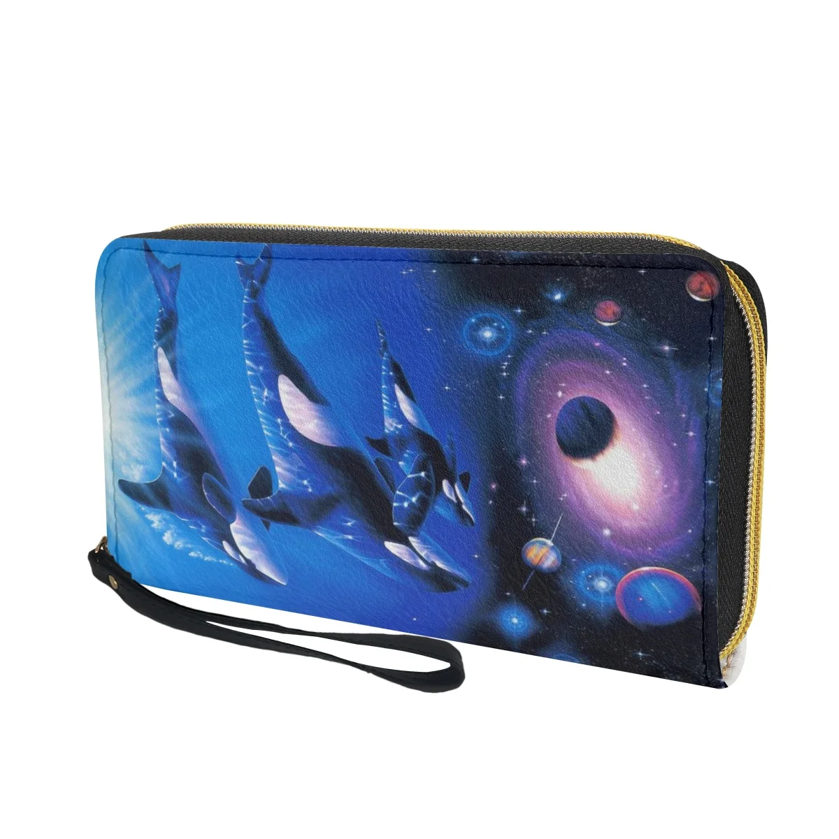 Belidome Killer Whale Orca Brand Design Women Zip Around Organizer Wallet Leather Card Holder Clutch Long Purse Wristlet Handbag