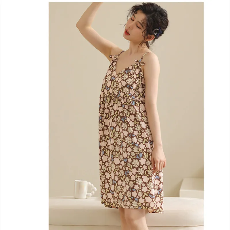 Yasuk 2022 Summer Fashion Women's Casual Lace Bandage Sleepwear Nightgowns Loose Robe Pajamas Set  BigSize Flower Print