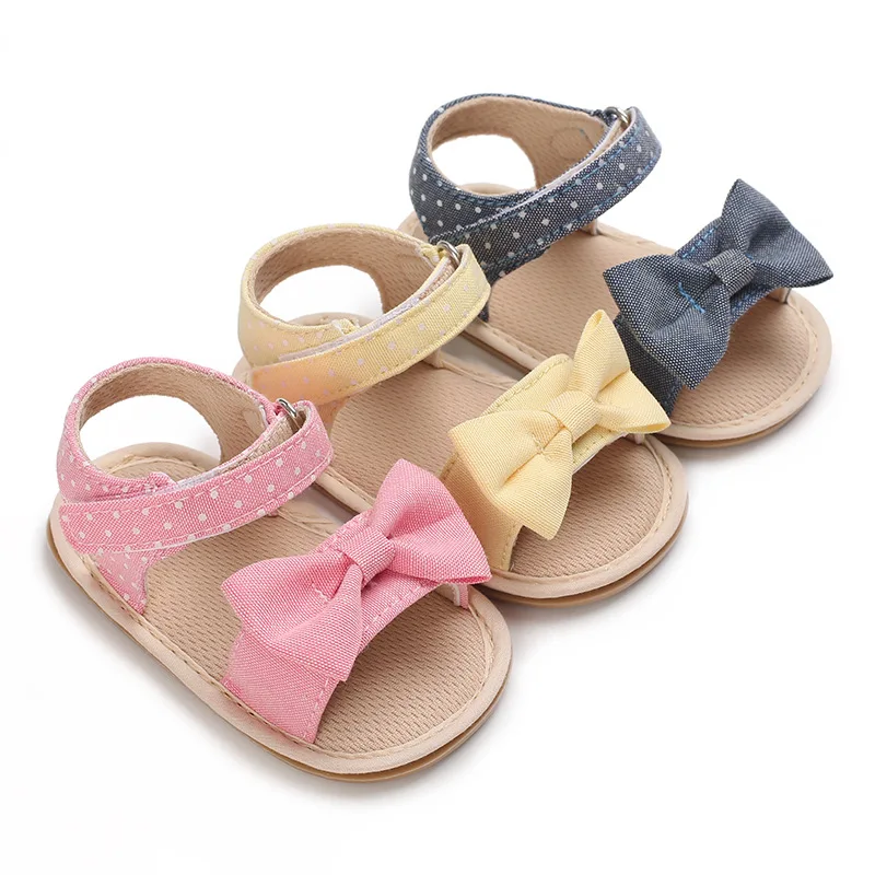 

0-18M Summer Children Baby Crib Shoes Non-Slip Bowknot Toddlers Newborn Infantil Sandals Kids Girls Flat Footwear 3 Colors