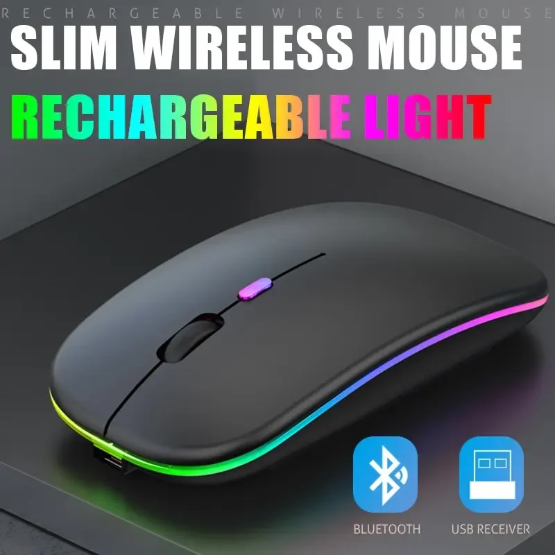 Souris lumineuse sans fil Bluetooth 5.2, chargement USB, 2.4GHz, 1600DPI, Portable, pour jeu, tablette, téléphone, ordinateur