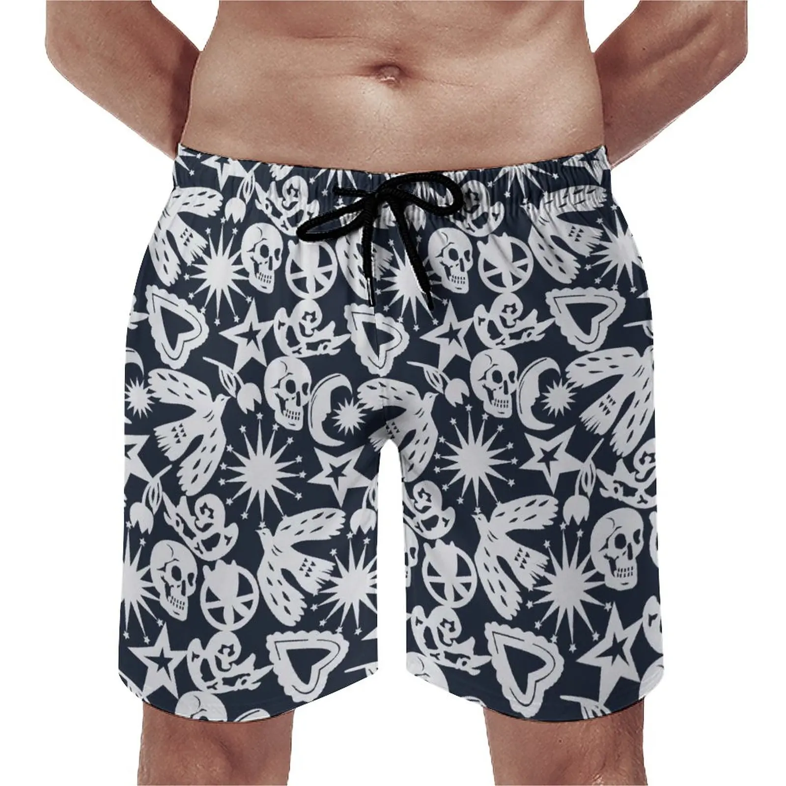 

Summer Board Shorts Vintage Skull Sports Moon Sun Star Print Custom Beach Shorts Hawaii Quick Dry Swim Trunks Plus Size