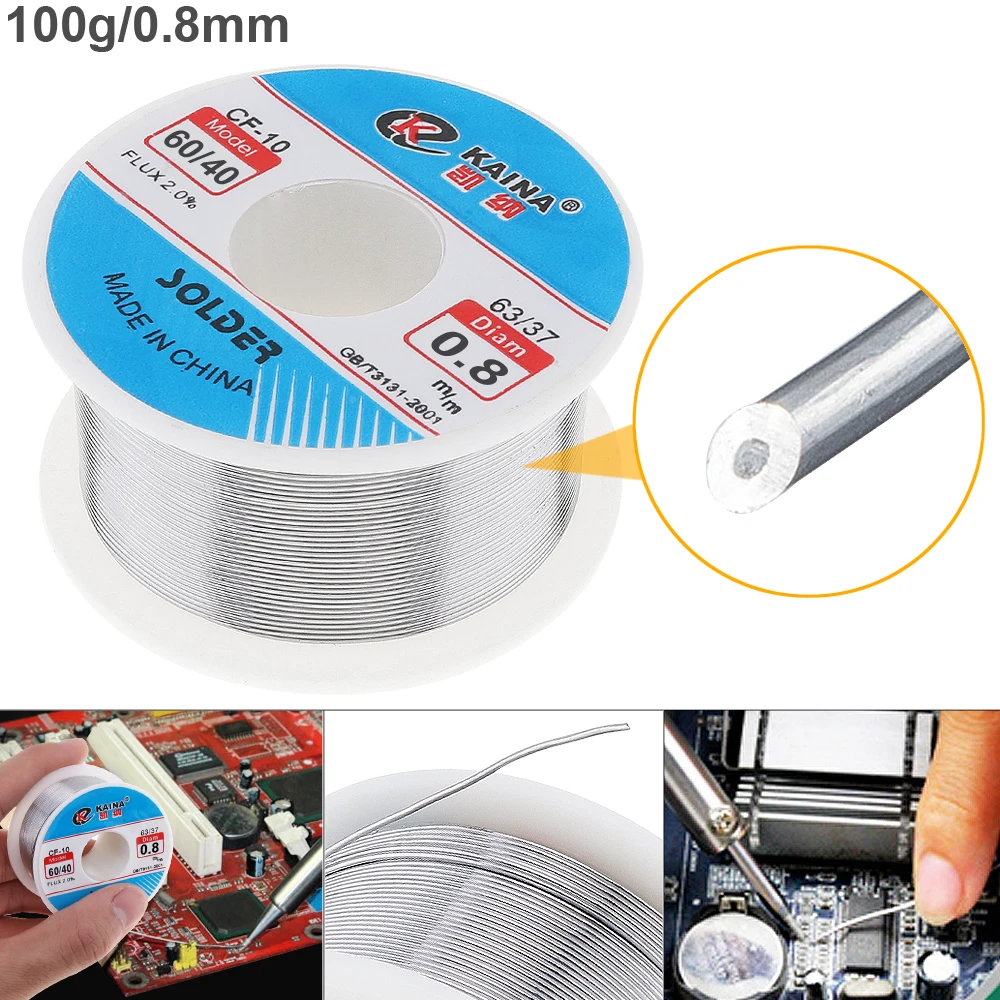

Electric Soldering Iron 60/40 100g 0.8mm Tin Fine Wire Core 2% Flux Welding Solder Wire with Rosin and Low Melting Point