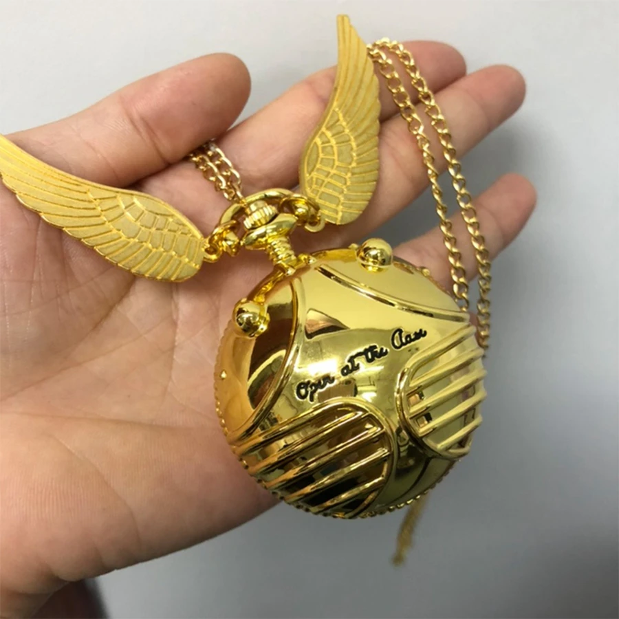 

Big Size Top Luxury Golden Watch Ball with Wings Quartz Pocket Watch Pendant Necklace Anime Clock Gifts for Men Women Kids reloj