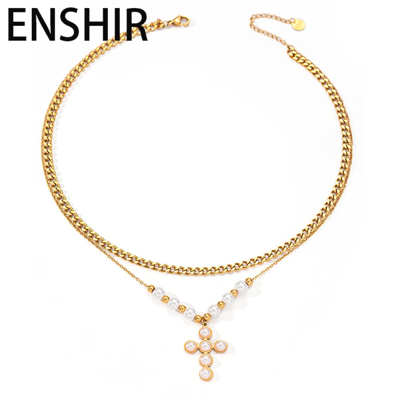Женское Винтажное Ожерелье ENSHIR Из Нержавеющей Стали 316L С Искусственным Жемчугом
