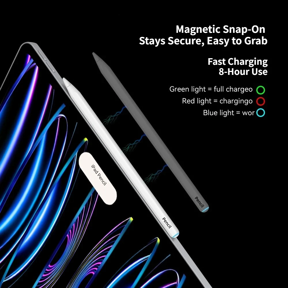 Фото Новый Bluetooth-стилус для Apple iPad Pencil, совместимый с iPad A16 11-го поколения, Pro 13 M4, 12.9 Air M2, 11, 10.9, Mini 7, 6, 5, с функцией Palm Rejection (отклонение ладони) №1