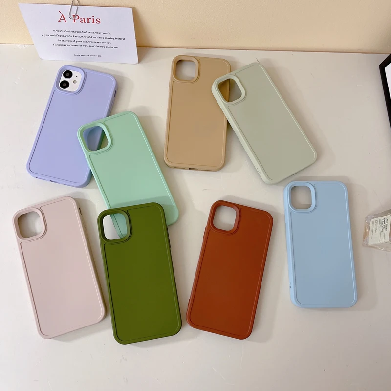 

Candy Solid Color Matte Phone Case For iPhone 11 12 13 14 Pro Max 14plus 7 8 Plus X XR XS Max Simple Shockproof Soft Back Cover