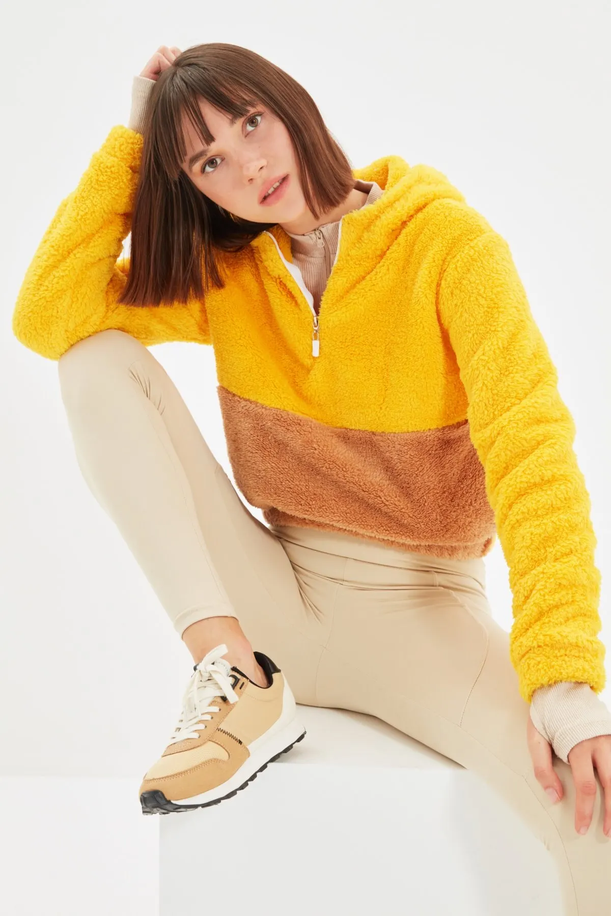 

Женская толстовка горчичного цвета, базовые Плюшевые Спортивные толстовки, модные всесезонные новые дизайнерские пуловеры, флисовые толст...