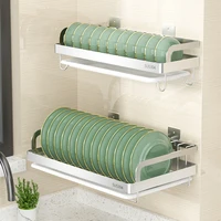 304 stainless steel wall mounted dish drying rack kitchen organizer drain holder plate storage shelf sink drainer cutlery box