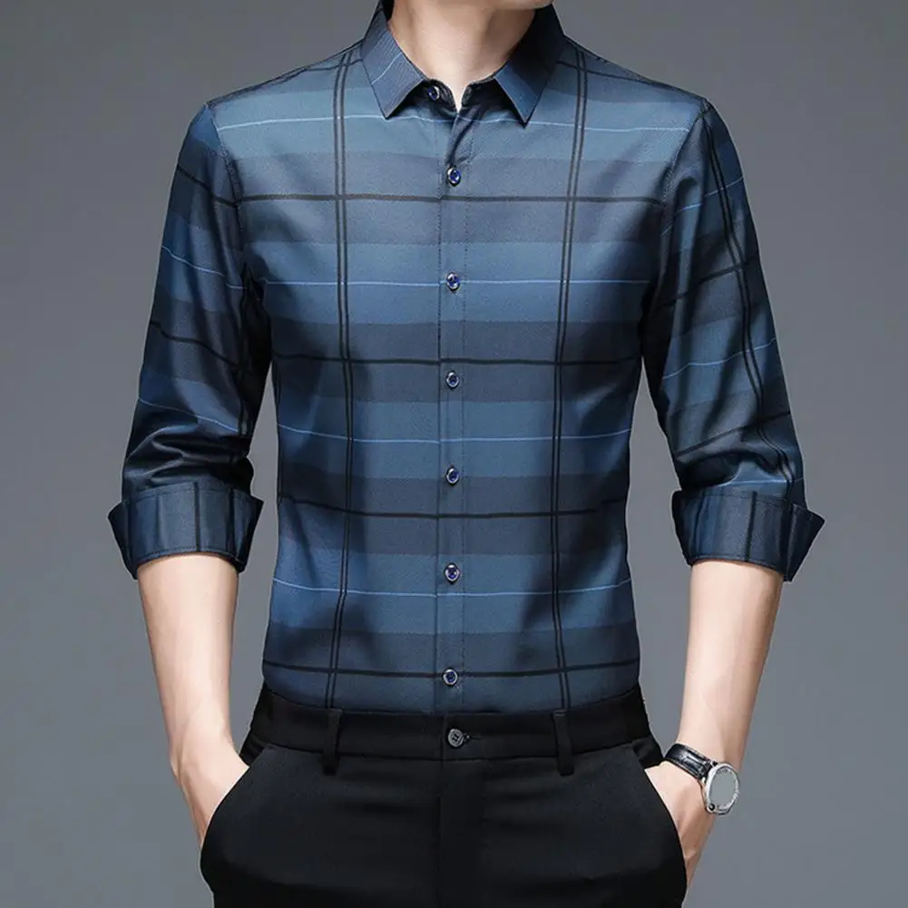 

Men Spring Shirt Plaid Print Business Shirt Cardigan Men Spring Top