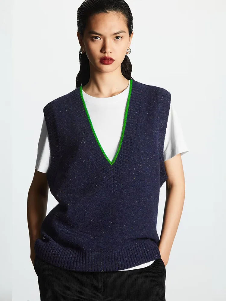

Women 2023 Summer New Fashionable All-match Contrast Color Knitted Vest Retro Sleeveless Chic V-neck Loose Casual Top Mujer