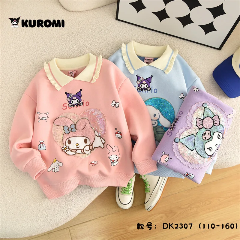 

Sanrios Cinnamoroll Anime Kawaii Winter Cartoon Plush Thickened Girls Polo Sweater Children Casual Style Top Christmas Gifts