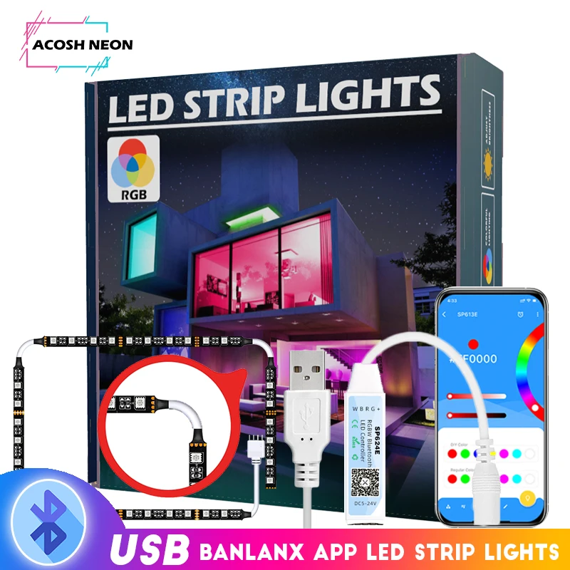 

USB RGB Светодиодная лента SP623E с коннектором, Bluetooth, водонепроницаемая гибкая светодиодная лента 5050 для компьютерных игр