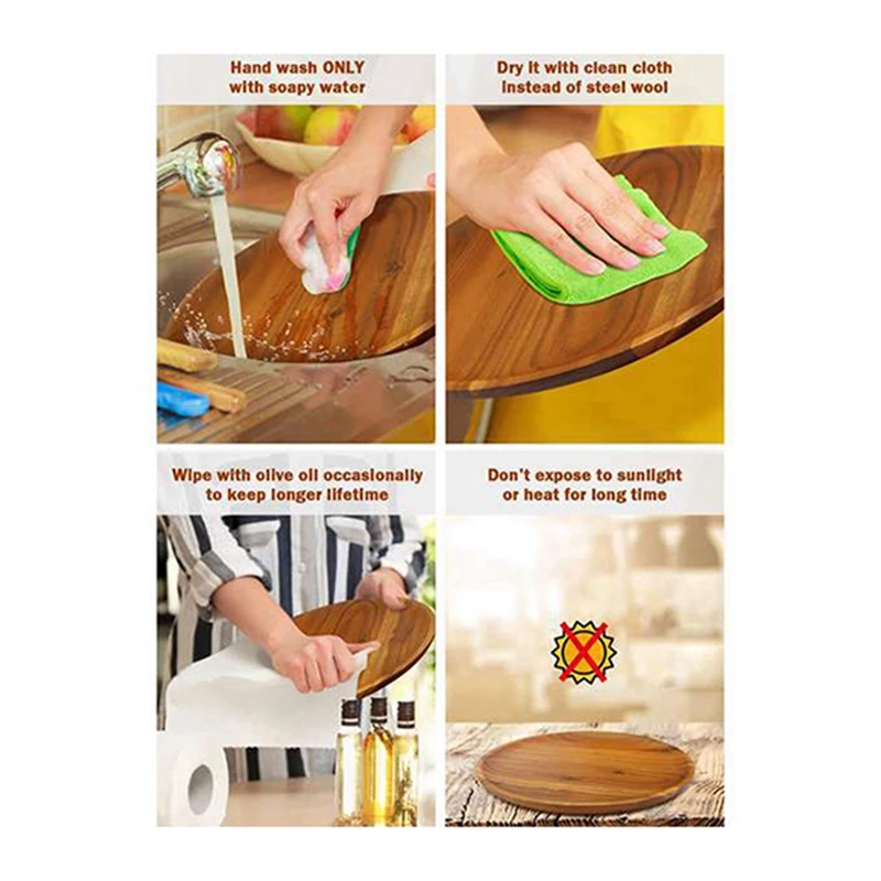 2X круглая твердая деревянная доска цельная тарелка для фруктов из акации чая