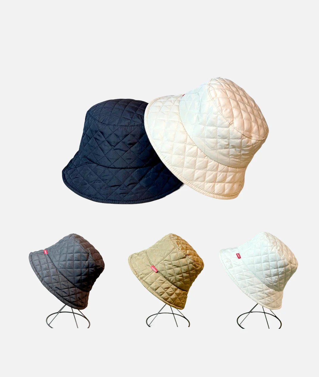 

Korean Version Simple Autumn Winter Warm Bucket Unisex Ultra Light Down Cotton Rhombus Grid Fisherman Hat Men Women Fishing Cap