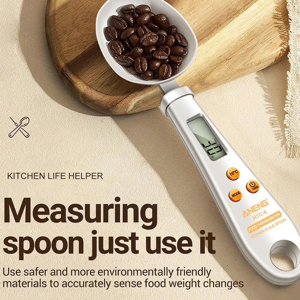 

Электронные кухонные весы 2 в 1, цифровые измерительные весы с ЖК-дисплеем, кухонный инструмент для еды, термометр, ложка F3T5