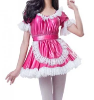 new french sissy girl maid lockable pvc dress lace ruffle low neck cosplay clothing customization
