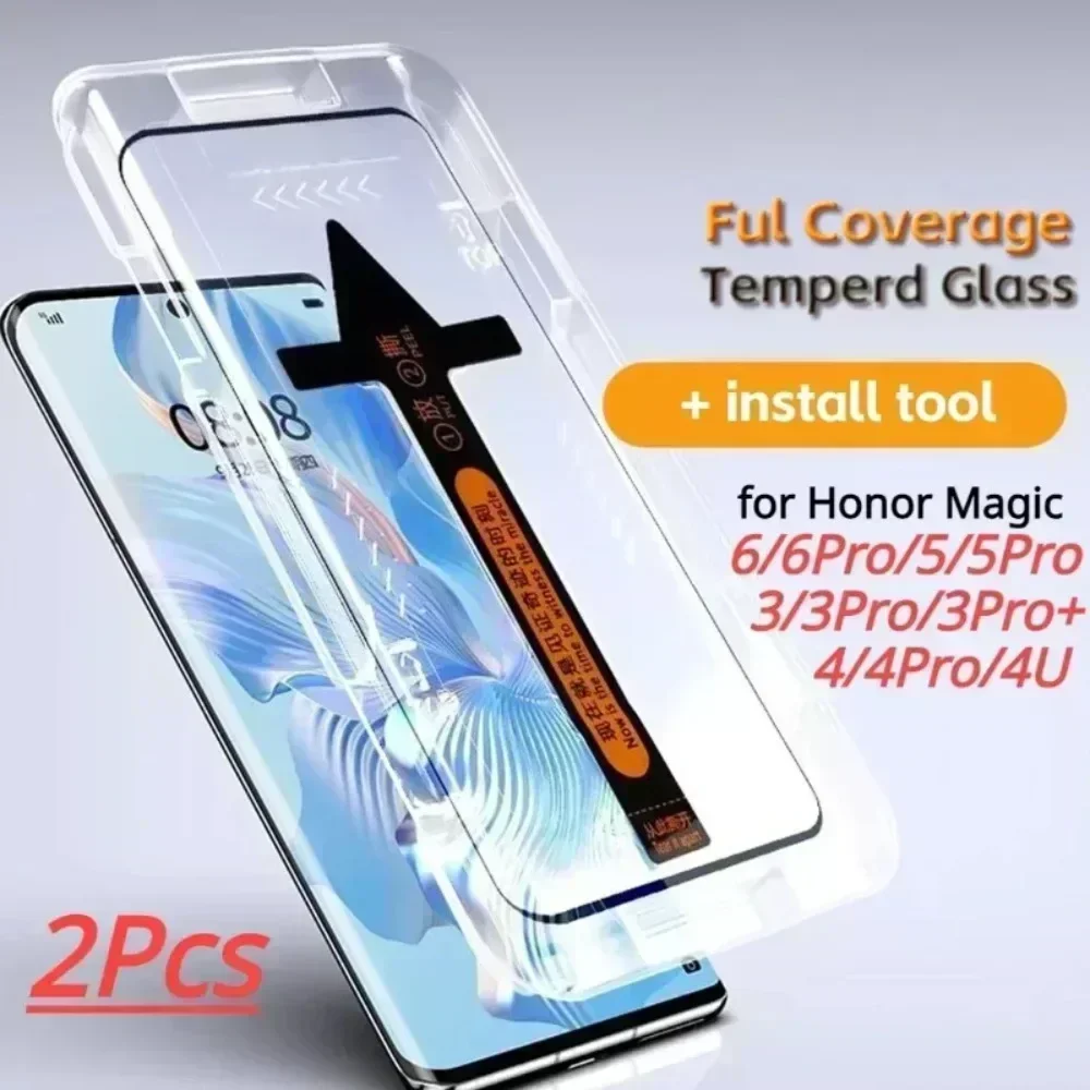2 шт. защитных пленок из закаленного стекла для Honor Magic 5 6 8 Pro 7 Lite 4 Ultimate 3 Pro Plus с автоматическим инструментом для установки (art.: 3920d8ff4ac85) - 3920d8ff4ac85