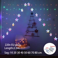 led 220v eu plug star curtain light fairy string eid mubarak ramadan decoration for christmas party wedding decoration lamp