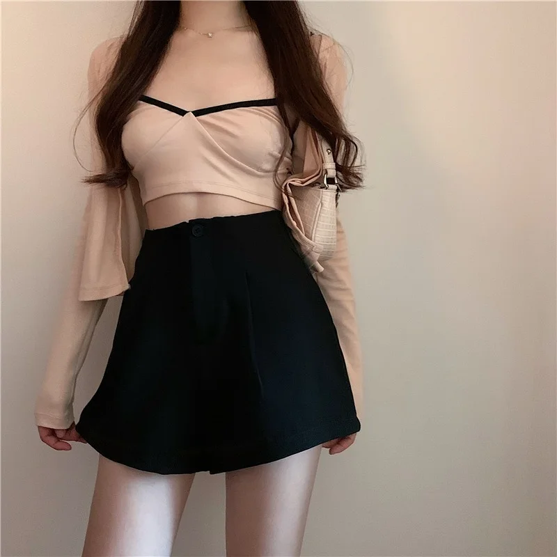 Women High-Waisted Shorts 2021 New Solid All-Match Button Fly Shorts Korean Fashion Summer Korean Loose Sexy A-Line Clothing