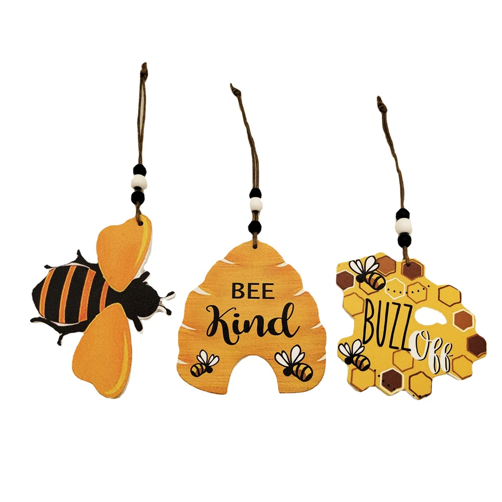 

3 Pcs Wooden Bee Outdoor Garden Decoration Home Decor Pendant Ornaments Easter Decorations