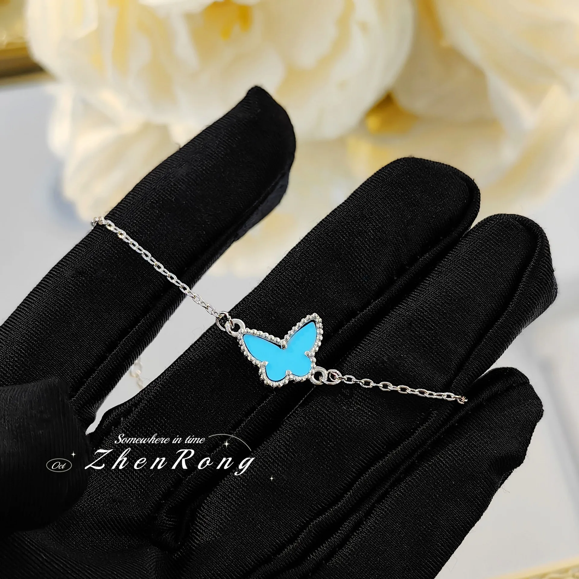 Легкий роскошный модный синий бирюзовый браслет для женщин 2024 браслет-бабочка