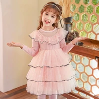 newborn kids dresses for girls long sleeve dress lace party costume fairy autumn puffy layered dress children clothing 4 8y