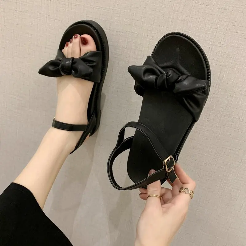 

2022 Summer Sale Of Women's Shoes Buckle Beach Sandals Suit Female Beige Clear Heels New Low Girls Comfort Bow Black Strap Butte