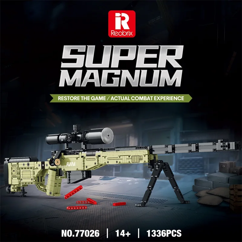 

Reobrix 77026 Military AWM Sniper Building Block Gun Can Fire Assembled Model Boy Educational Toy