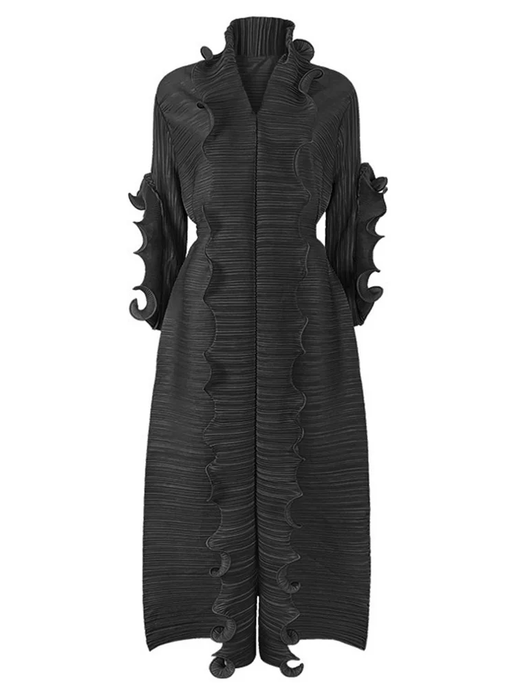 Женское плиссированное платье DEAT эластичное Повседневное с поясом и оборками