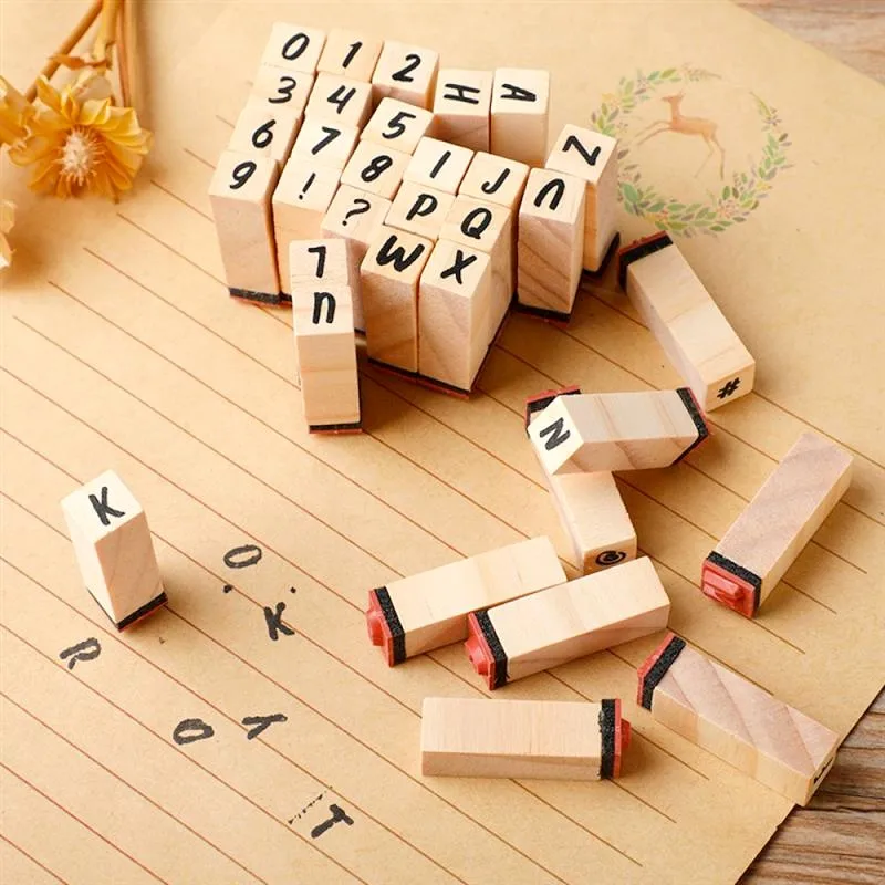 

Diary Scrapbook Stamp Letter Set Supplies Self Seal Craft Rectangle Number Inking Alphabet 40pcs Wood Decoration Alphabet Stamps