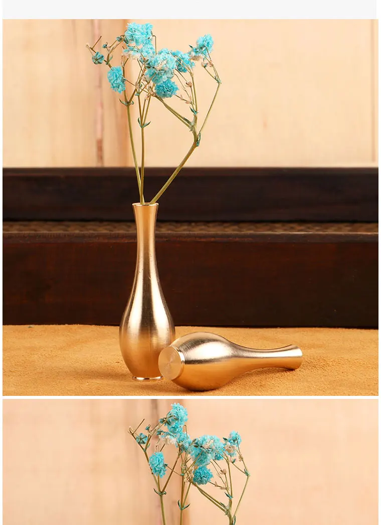

Латунная ваза, украшения из чистой меди, Настольная мини-ваза для гостиной, Цветочная композиция, украшение для сухих цветов, Античная Метал...