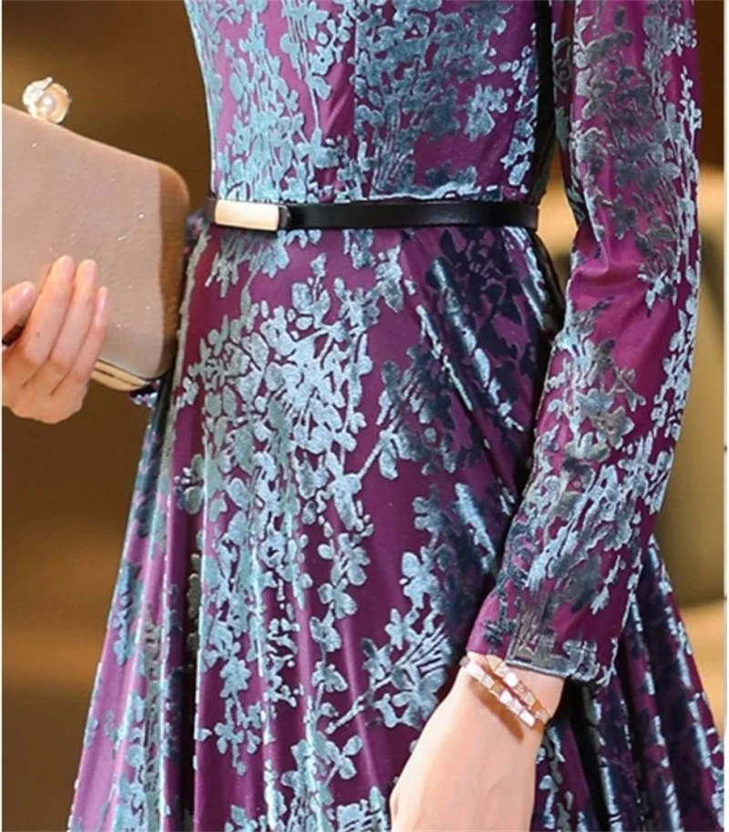 Осеннее новое женское золотистое бархатное платье с длинными рукавами модное