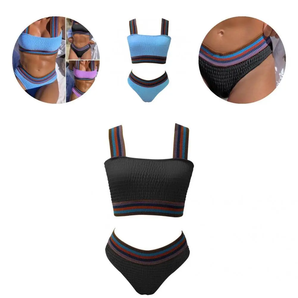 

Женские Купальники в полоску 2 шт./компл. шикарные купальники с высокой талией, женский купальник контрастных цветов для плавания