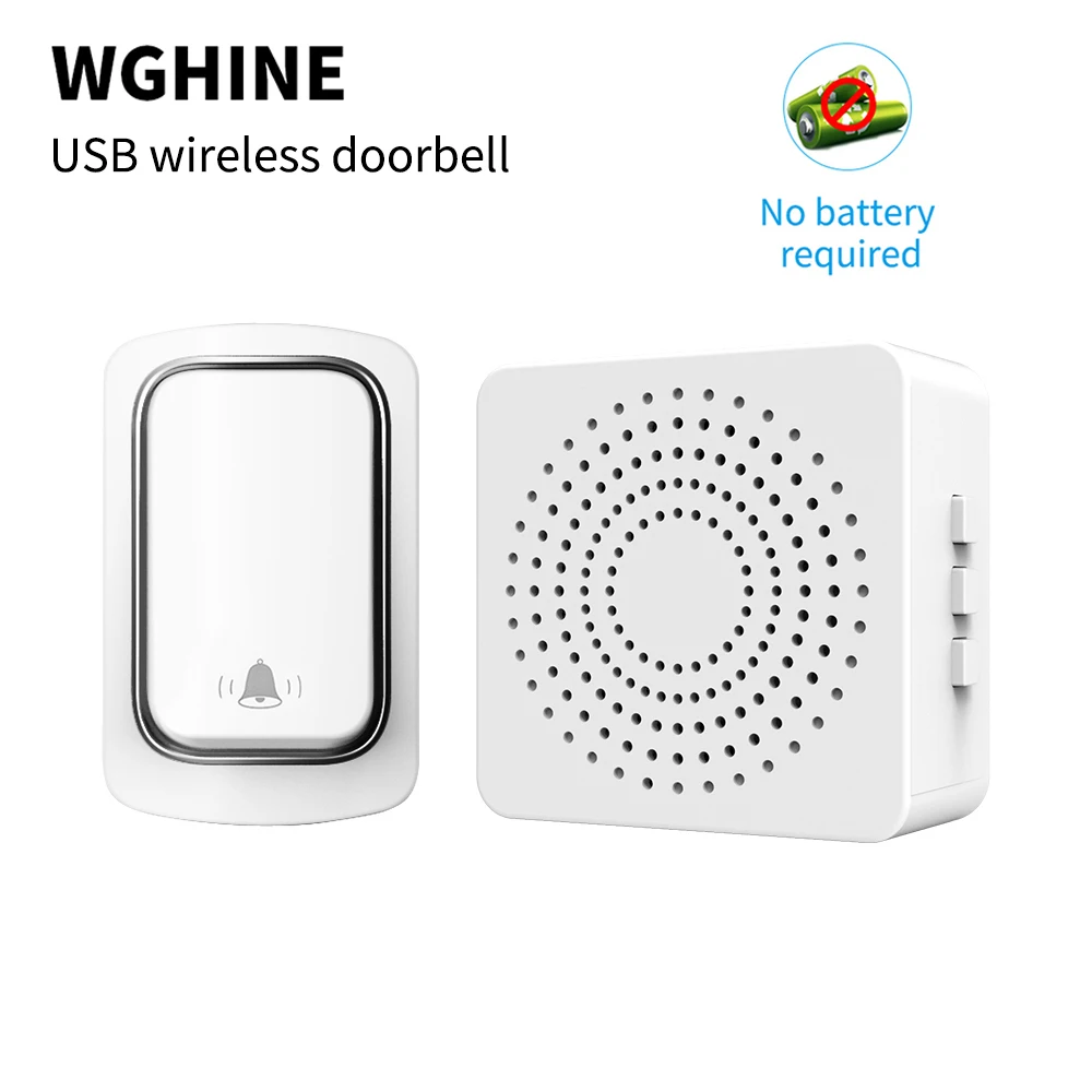 WGHINE уличный беспроводной звонок USB plug без аккумулятора, Водонепроницаемый дверной звонок, сигнализация безопасности умного дома
