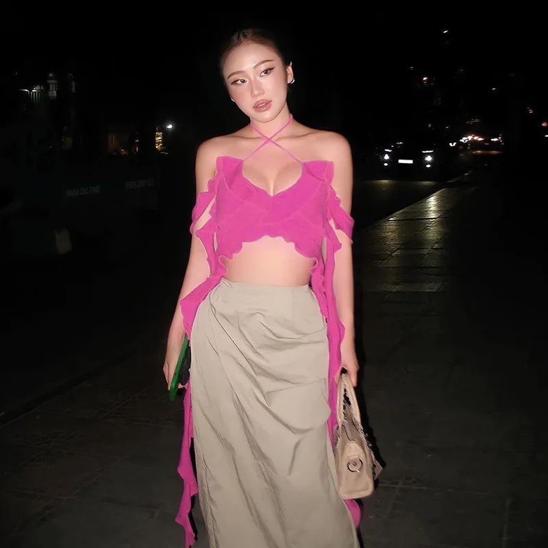 Женские топы, майки для девушек Y2k, сексуальный Асимметричный топ с оборками, уличная одежда, женская летняя блузка на завязках, цвет белый, 2023